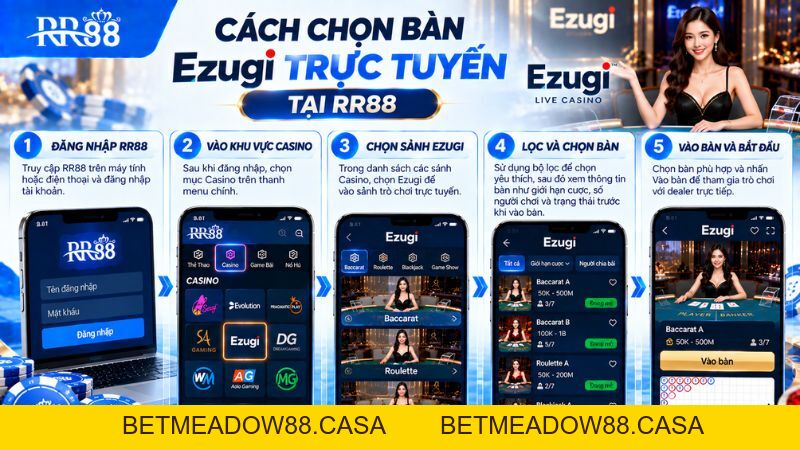 Ezugi TRỰC TUYẾN RR88: Game Live, Bàn Chơi & Cách Truy Cập - BETMEADOW88