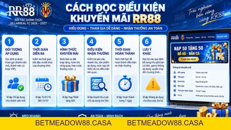 Khuyến Mãi RR88 – Ưu Đãi, Điều Kiện & Cách Kiểm Tra - BETMEADOW88
